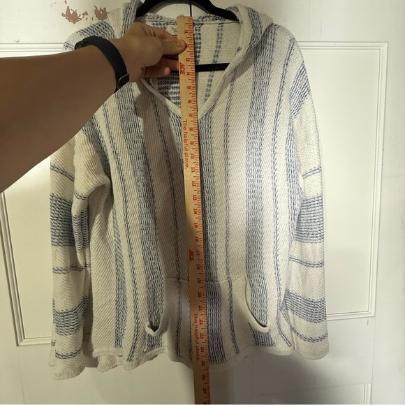 Ron Jon Surf Shop Striped Hoodie Blue and White V-Neck Size Large Summer Resort - Picture 3 of 7